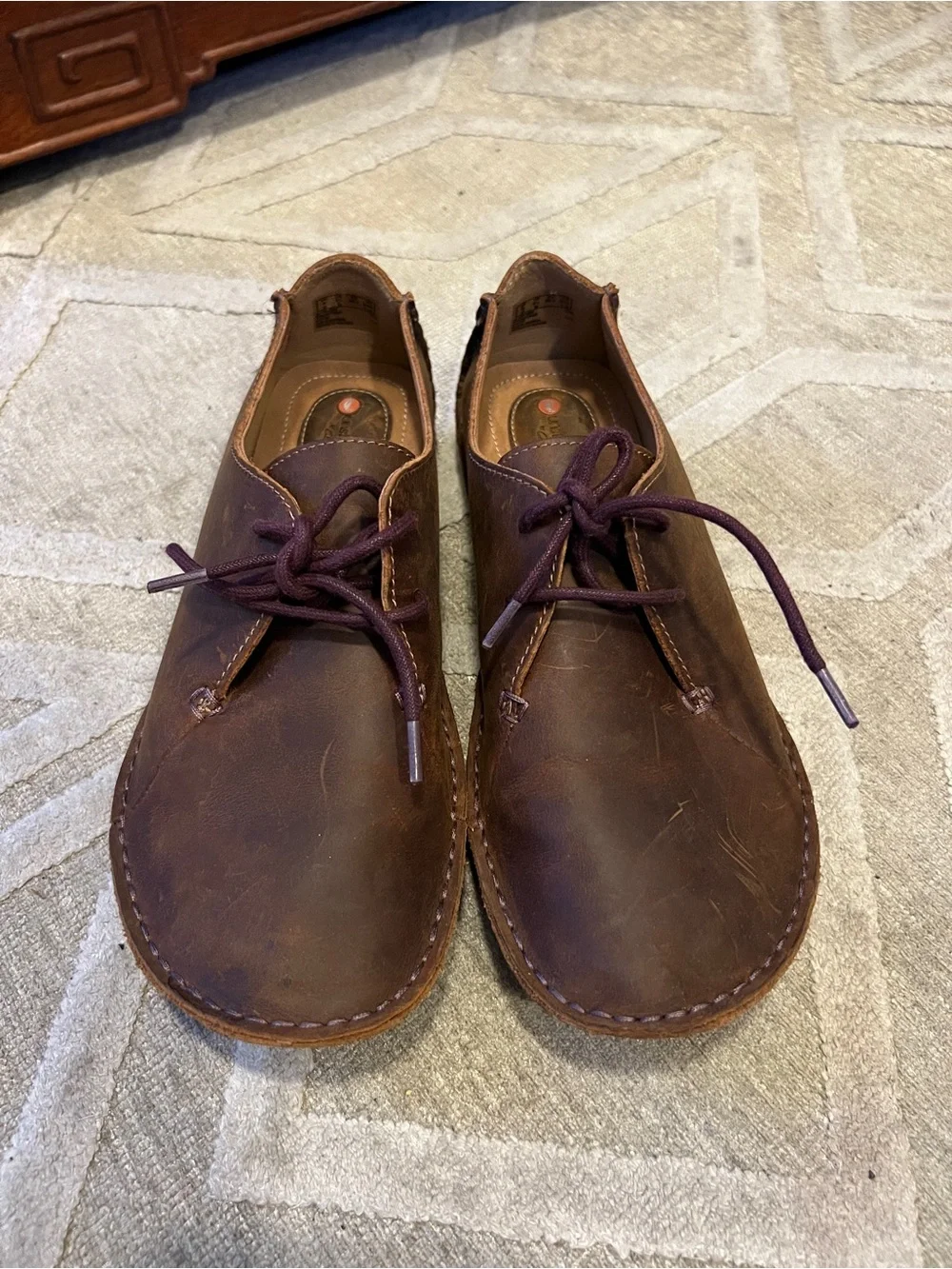Clarks women’s Janey Mae Brown beeswax Leather Lace-Up Shoe size 8